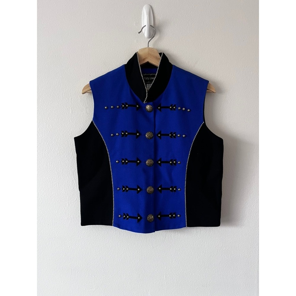 Patty Lewis Vintage Wool Western Style Vest Decorative‎ Studs Blue size medium